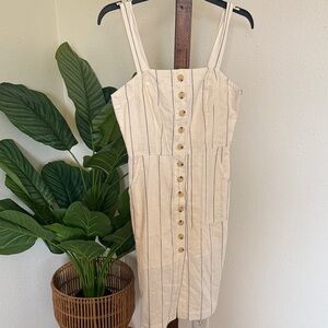 Forever 21 Beige Striped Button Midi Dress